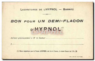 Laboratori di L'HYPNOL — Biarritz — Buono per mezzo flacone di Hypnol — Verso