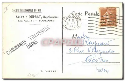Publicidade para equipamento agrícola — Sociedade Ferronneries du Midi, Toulouse — Verso