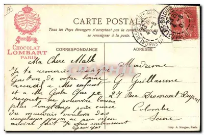 Malines — A Grand'Place — Chocolate Lombart — Verso
