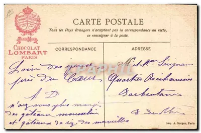 Les Dentelles — Alençon — Rue Velha — Chocolat Lombart — Verso