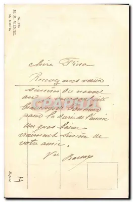 Mulher vestindo um vestido verde segurando flores — Feliz Ano — editor M.M. Viena, n° 276 — Verso