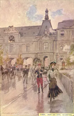 Paris. Ponte dos Artes. O Louvre — ilustração de Georges Stein — Paris