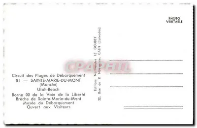Utah-Beach — Borne 00 da Via da Liberdade — Edições Normandas LE GOUBEY, CAEN — Verso