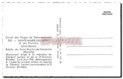 Monumento aos Desembarques de Sainte-Marie-du-Mont — Praia Utah — Editor LE GOUBEY, CAEN, n° 902 — Verso