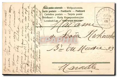Bukiet niebieskich kwiatów — Koszyk z myosotisami — Kartka pocztowa — Rewers