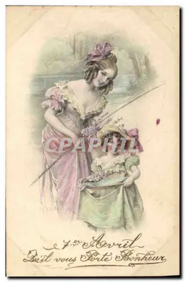 Kobieta i dziecko z bukietem lawendy — 1 kwietnia — M. M. Vienne, n° 379