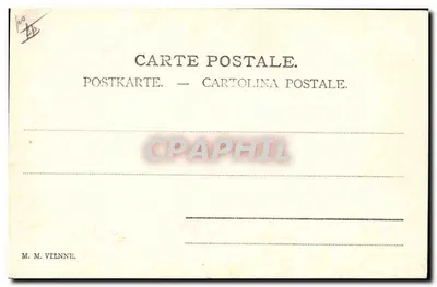 Trzech postaci w strojach scenicznych — wydawca M. M. Vienne — Rewers