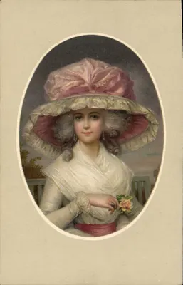 Portret kobiety w różowym kapeluszu — M. M. Vienne, seria 559 — Wydane w Austrii
