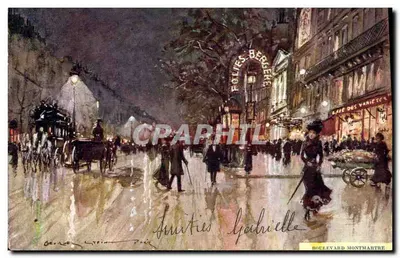Boulevard Montmartre — cena noturna com Folies Bergère — Grégoire Stein, Paris