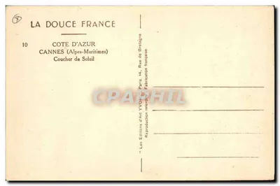Cannes (Alpes-Maritimes) — zachód słońca — Wydawnictwo Art Yvon, Paryż — Rewers