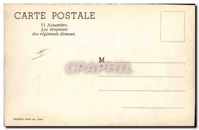 Arc de Triomphe — parade militaire avec drapeaux — Georges Lang, imp. - Paris — Verso