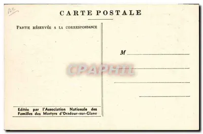 Oradour-sur-Glane — Tổng thống de Gaulle đặt một tấm bia tưởng niệm lên hố chung của các nạn nhân — Ảnh của L. Lavaux — Mặt sau