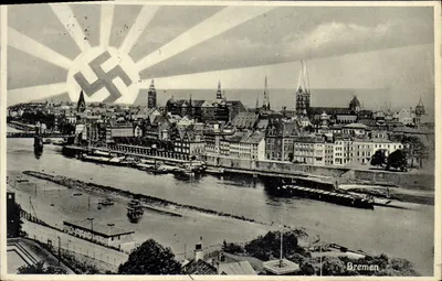 Bremen — cảnh quan toàn cảnh thành phố và cảng — nhà xuất bản không rõ, số seri không nhìn thấy được