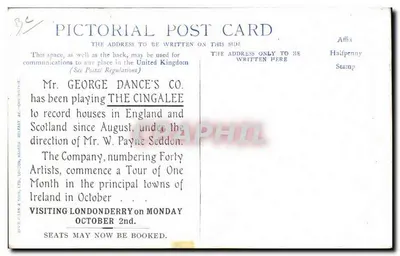 La Cingalee — espetáculo do Sr. George Dance's Co — editor Allen & Sons, Belfast — Verso