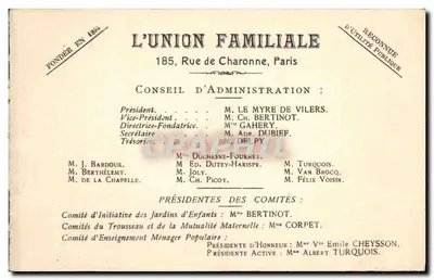 La Unión Familiar - 185, Rue de Charonne - París — Escuela Doméstica y Escuela de Formación Social — Nuevo edificio — 1910 — Reverso