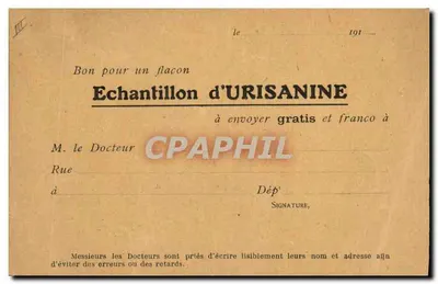 Laboratórios da URISANINE — Paris (IX) — Carta postal publicitária — Verso