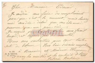 Mulher em esqui puxando dois porcos — Feliz Ano! — M. M. Vienne, M. M. Munk, n° 475 — Verso