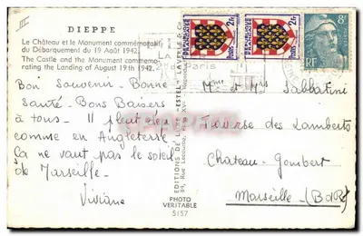 Castelo de Dieppe — Monumento comemorativo do Desembarque do 19 de Agosto de 1942 — Edições de Luxo 'Estel' n°5157 — Verso