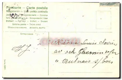 Mulher em uma árvore florida com pássaros — editor: União Postal Universal, série 1201 — Verso