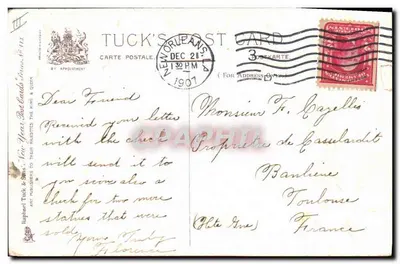 1908 — Ano novo — Tuck's Post Card, N° 113 — Verso