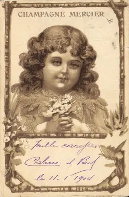 Bilhete postal antigo Folclore Vinho Vinhedo Colheita Champagne Mercier Criança