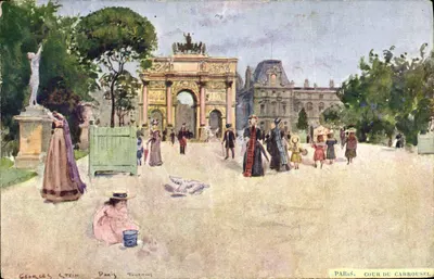 Paris, Cour du Carrousel — vista pintada por Georges Stein — Paris, Tourneux