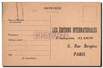 Carte postale commerciale — demande de retour de courrier pour mariage — éditeur LES ÉDITIONS INTERNATIONALES FRANÇOIS ALDOR, 5, Rue Bergère, PARIS — Reverso