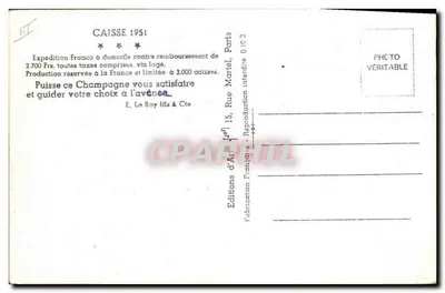 Champagne E. Le Roy Fils & Cie — Caisse 1951 — Tours-sur-Marne — Verso