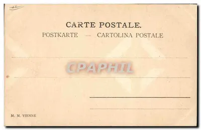 Duas jovens mulheres perto de um lago — cena de pesca com vara — M. M. Vienne — Verso