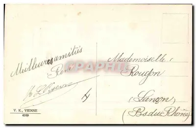 Święto Wielkanocne — kobieta i dziecko z kurami — wydawca V. K., Wiedeń, nr 4169 — Rewers