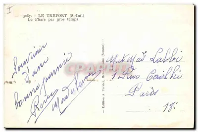 Le Tréport (S.-Inf.) — Latarnia w burzę — Wydawnictwo A. Terrier, Mers-les-Bains (Somme) — Rewers