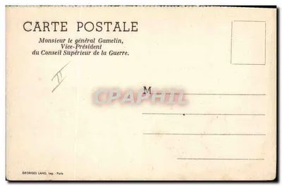 Geral Gamelin — Vice-Presidente do Conselho Superior de Guerra — Georges Lang, Paris — Verso