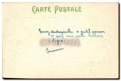 Carta postal decorada com flores e peixes — texto impresso e manuscrito — editor 'Carte Postale' (no verso) — Verso