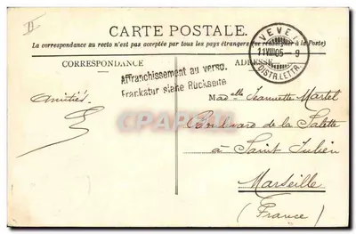 Viticultor y joven mujer — Fiesta de los Viticultores 1905 — Edición Burgy, Lausana, n°105 — Reverso