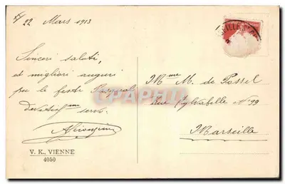 Mulher e criança em um paisagem de primavera — 'Loyeuses Pâques' — V. K., Viena 4050 — Verso
