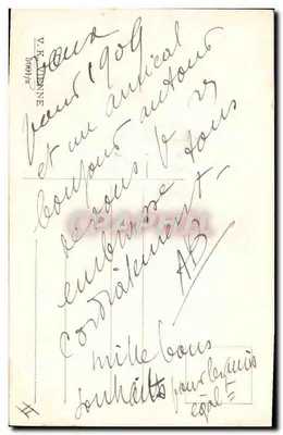 Jovens apaixonados na neve — carta de véspera de ano novo — editor V. K. VILLINE, n° 3601/a — Verso