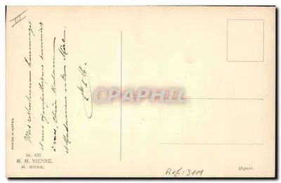 Jovem mulher em vestido com mangas onduladas — em um curso d'água — M. Munk, Viena, n° 632 — Verso