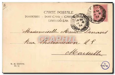 Jovem mulher com chapéu decorado — M. M. Viena, n° 11 — Verso