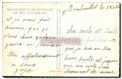 Rambouillet - Praça da Liberdade — vista animada com loja 'Métaye' e carros da época — editor Guy — Verso