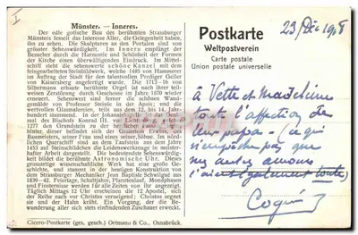 Strasburg — Wnętrze Münster — Cicero-Postkarte — Rewers