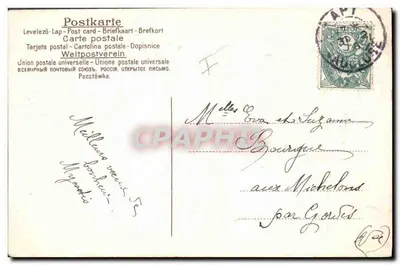 Karta życzeń z kopertą i trójkątami — 1907 — wydawca nie widoczny — Rewers