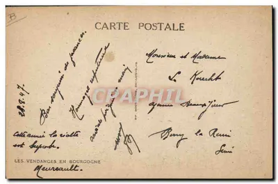 Zbieranie winogron w Burgundii — Meursault — wydawca M.P. Bonnemain, Chillon-9 — Rewers