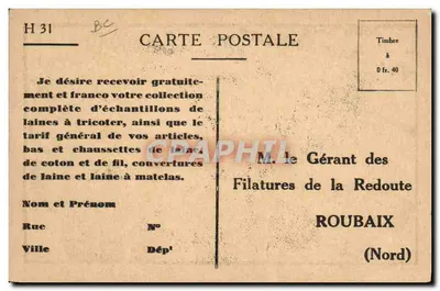 Publicidade para as lãs da Redoute — Fiação da Redoute, Roubaix (Nord) — Verso
