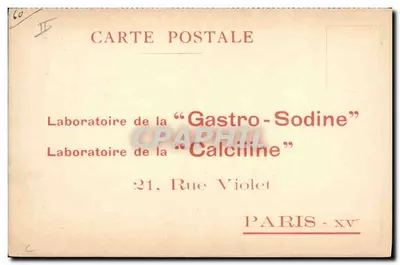 Gastro-Sodine — Ogłoszenia leków — Laboratorium 'Gastro-Sodine' i 'Calciline' w Paryżu XV — Rewers