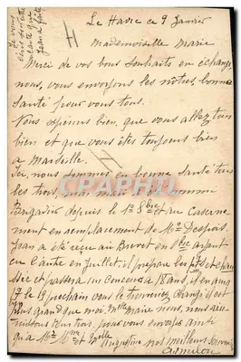 Nachtansicht von Le Havre — Segelboot und Leuchtturm — Zeichnung von J. Merbou — Rückseite