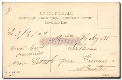 Mädchen in rosa Kleid und weißem Hut — mit Kaninchen — Verlag M. M. Vienne, n° 217 — Rückseite
