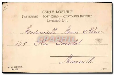 Trois enfants en tenue d'hiver — scène de vœux — éditeur M. M. VIENNE, n° 208 — Achterkant