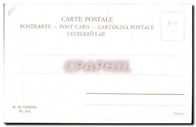 Wyscig na wozach — jeźdźcy w czerwieni i psy — wydawca M. M. Vienne, nr 218 — Rewers