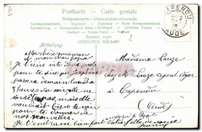Kobieta z kilkoma niemowlętami w wózku — scena ogrodowa — wydawca nieznany — Rewers