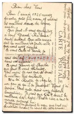 Flores bordadas — motivo de margaridas violetas e brancas — carta postal francesa — Verso